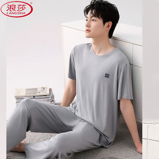 Langsha (Langsha) Modal Cotton Pyjamas Herren Sommer-Kurzärmel-Hosen Home Clothing Core-Version können außerhalb des zweiköpfigen Set (2679) Kurzärärmelen 4xl (geeignet für 180-200 Jin [Jin gleich 0,5 kg]) getragen werden