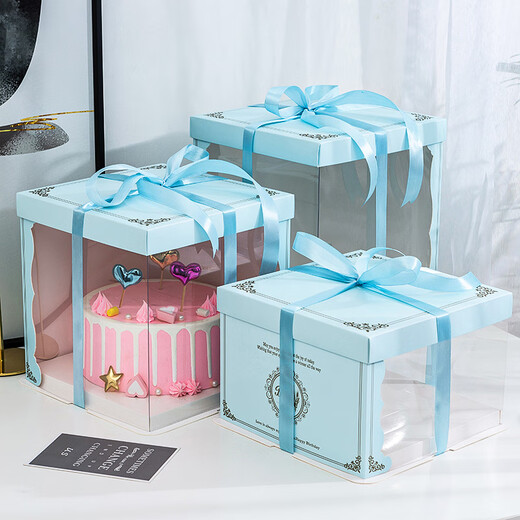 Meikejie translucent box 6 inches 8 inches 12 inches packaging birthday box square heightening gift box translucent blue 50 sets eight inches heightening 26-26-31