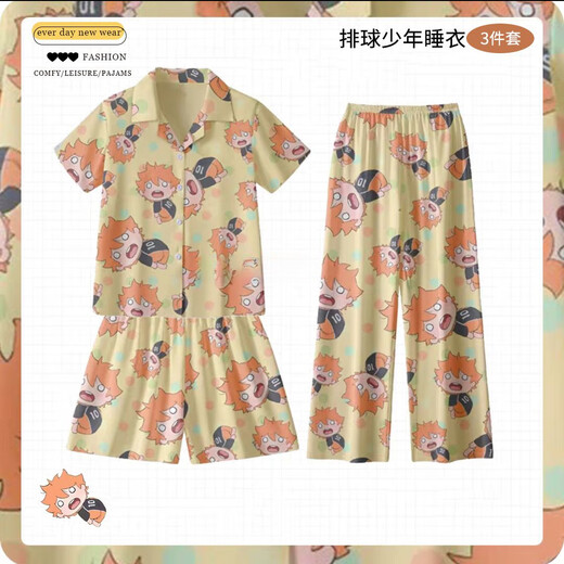 
Superficial Japanese ins cartoon cute crayon Shin-shiba pajamas for women in summer new printed shorts shorts home clothing set KK-14101 [short sleeve] three-piece set M 80-95Jin [Jin equals 0.5 kg]