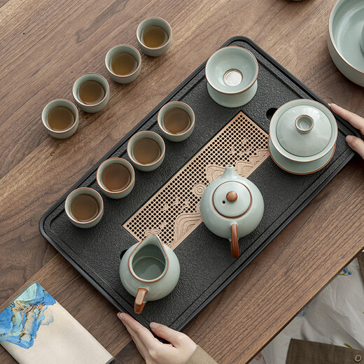 Made in Tokyo, a complete set of tea sets, Tianqing Ru Kiln teapot, Kung Fu tea set, Yurun Tianqing 18-piece gift box set