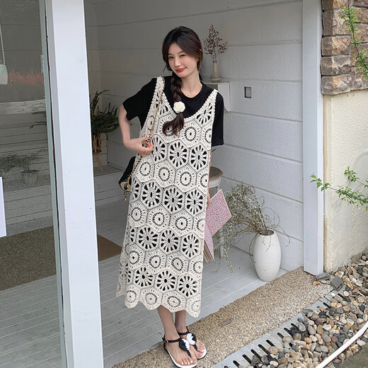 拉夏贝尔（La Chapelle）法式镂空针织吊带连衣裙套装女2025夏季新款感复古气质两件套 套装 L 【126斤-140斤】