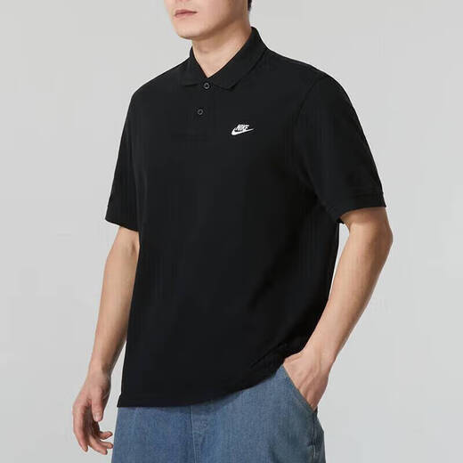 Nike (Nike) Offizieller Schiffsgeschäft kurzärmelige Herrenkleidung, neue Frühlings- und Sommersportwear, modisches atmungsaktives Polo-Hemd, Revers-T-Shirt, FN3895-010/Schwarzes Stickel kleines Label L