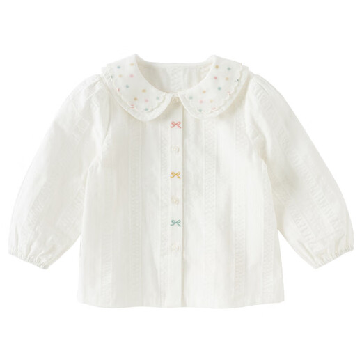 DAVE&BELLA girls long-sleeved shirt pure cotton baby girl shirt new spring clothing children's bottoming top children's clothes white ready stock 100 cm (recommended height 90-100cm)