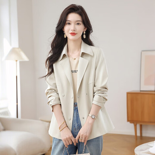 
Silk Cypress Small Trench Coat Coat Women's 2025 Autumn New Lapel Solid Color Long Sleeve Commuter Top