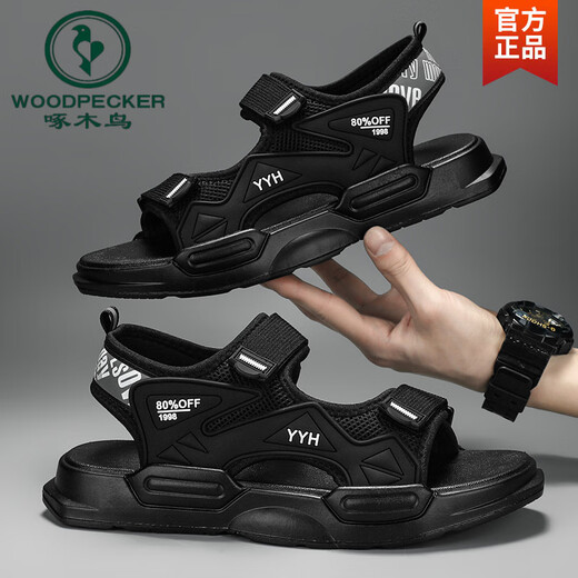 
Woodpecker sandals men wear soft sole non-slip wear-resistant sports sandals for men in summer, teenagers outdoor trend driving beach slippers black and white high-end model 41