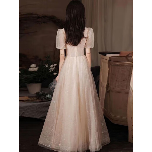 Ayub Student Graduation Ceremony High School Senior Dress 2024 New Small Adult Ceremony 18th Birthday Bridesmaid Dress Women Summer 19 Champagne Long Short Sleeve L