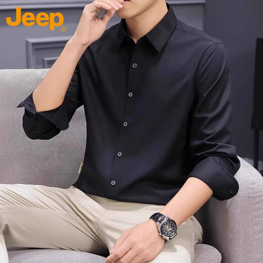 JEEP吉普长袖衬衫男秋冬季商务休闲衬衣男士宽松上衣服男装 灰色 2XL