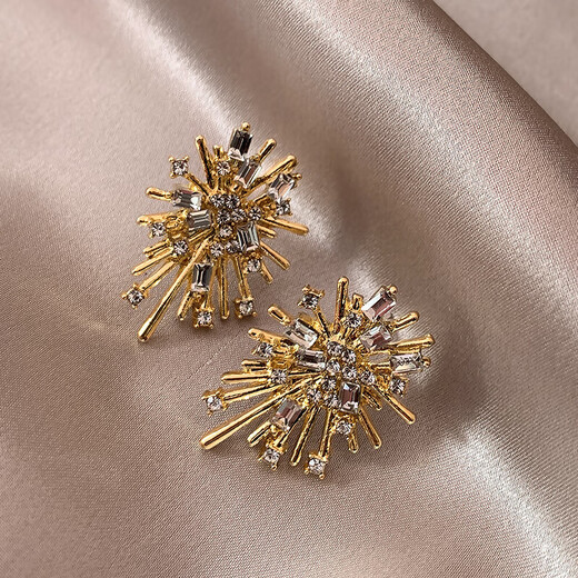 Irregular Fireworks Earrings 2025 New Popular Style Light Luxury High-Quality Autumn and Winter Temperament Earrings Niche Unique Earrings Gold Irregular Fireworks Earrings One Pair