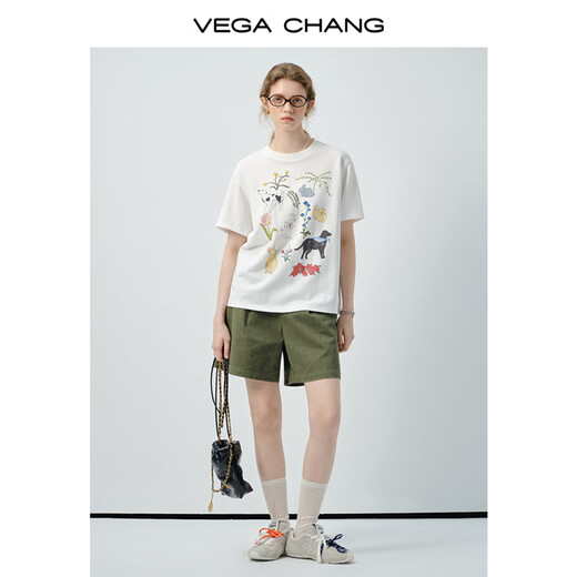 VEGA CHANG休闲裤夏薄款女2025新款简约百搭高腰显瘦宽松A字短裤 军绿色 L