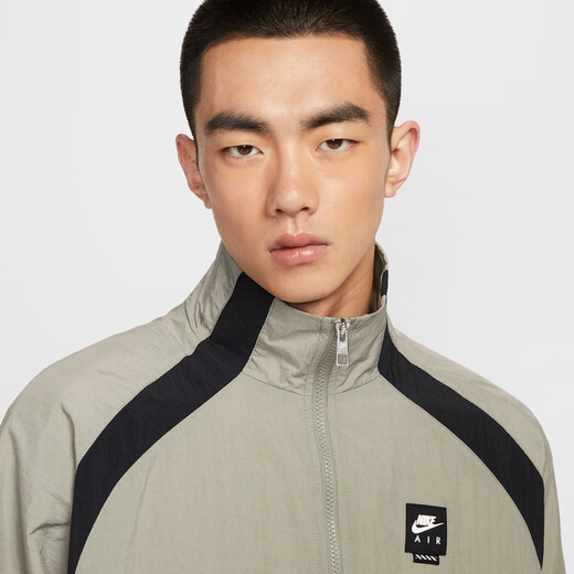 Nike Men's Loose Woven Sports Jacket Retro Lightweight Stand Collar Patch Jacket NIKE AIR HV0881 320 Light Green Gray/Black/Black L