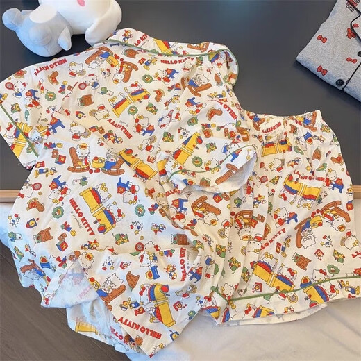 Nouveau pyjama en trois pièces pour les femmes d'été à manches courtes à manches courtes de style Internet célébrités mignonnes cartoons de dinosaure à domicile wzl1484 m [80-100jin recommandés [Jin est égal à 0,5 kg]]]