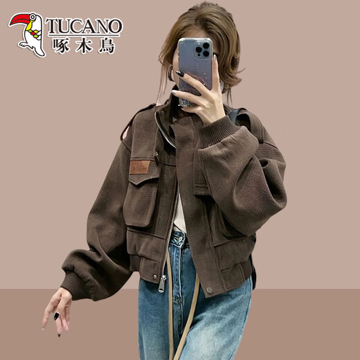 Woodpecker Fashionable Ladies Short Jacket 2025 Spring and Autumn New Style Baseball Suit Casual Working Jacket Black M (Suggested 100 Jin [Jin equals 0.5 kg])