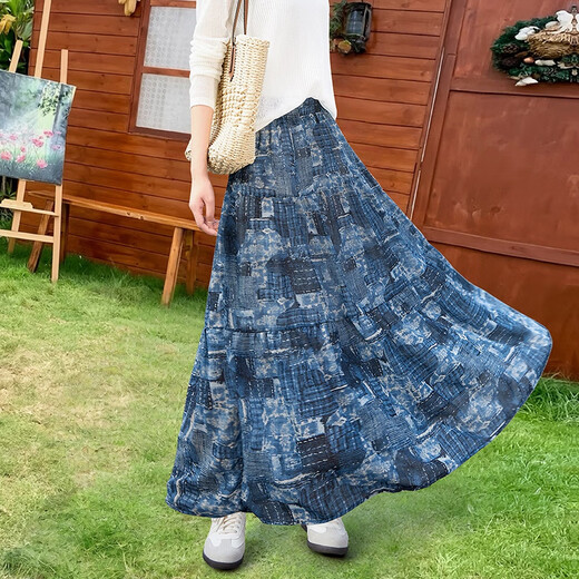 
She Chi New Chinese-style pine ink printing skirt 2025 autumn clothes new A-line large swaying long skirt