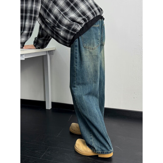 Zengzhi Retro Blue Wide Leg Jeans Herren Spring Neue lose gerade Hosen 2025 American High Street Vibe Casual Hosen Schwarzer Verlauf 1049 s