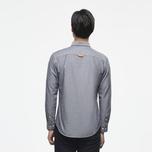 YOUNGOR long-sleeved shirt for men, plain Oxford spun shirt, cotton elastic fabric, stretchy, comfortable, casual, durable, not easy to wrinkle and easy to care for, dark gray 39