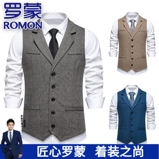 
ROMON (ROMON) suit vest men's vest high-end retro vest plus fat plus size slim British business casual horse jacket suit Khaki M 140Jin [Jin equals 0.5 kg] about weight
