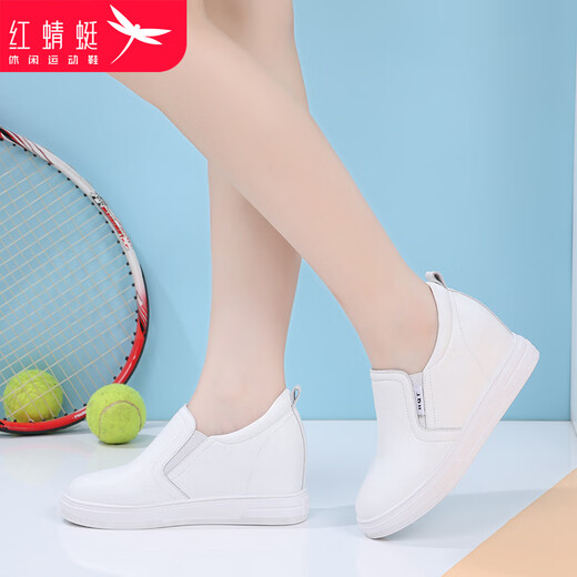 Red Dragonfly Women's Shoes 2025 New Versatile Cowhide Slip-on Casual Shoes for Women Small Wedge Heels Inner Height White Shoes for Women White Inner Height Single Shoes C0TTN03231 37