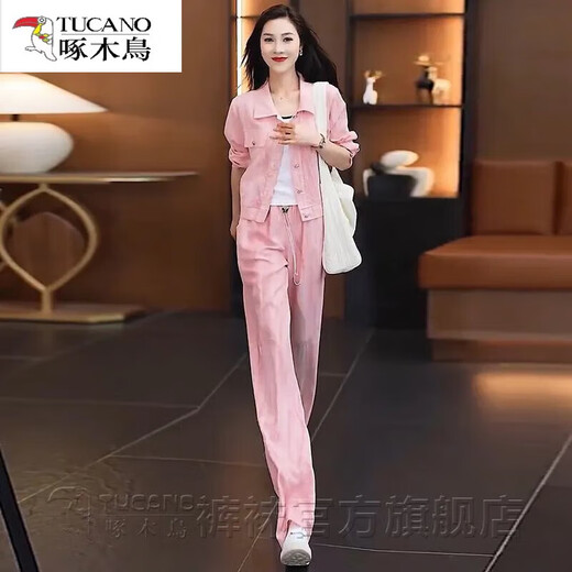 啄木鸟（TUCANO）高档品牌洋气显瘦时尚套装女夏季新款防晒休闲女装阔腿裤两件套 灰色两件套 M 85-100斤