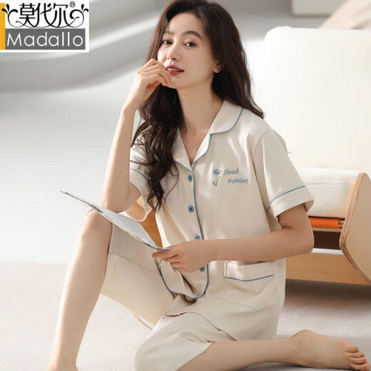 Modal pijama de algodón puro para mujeres en pantalones de manga corta de verano Cárdigan de gran tamaño para trajes de mujeres de mediana edad y jóvenes para ropa de uso al aire libre N9898 Pantalones cortos de manga corta Cárdigan M (80-100Jin [Jin equivale a 0,5 kg])