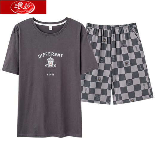 
Langsha Pure Cotton Men's Pajamas Summer Full Cotton Thin Short Sleeve Shorts Loose Plus Size Home Clothing Set 9928# [New Pure Cotton] L [Suggested Weight: 100-130Jin [Jin equals 0.5 kg]]