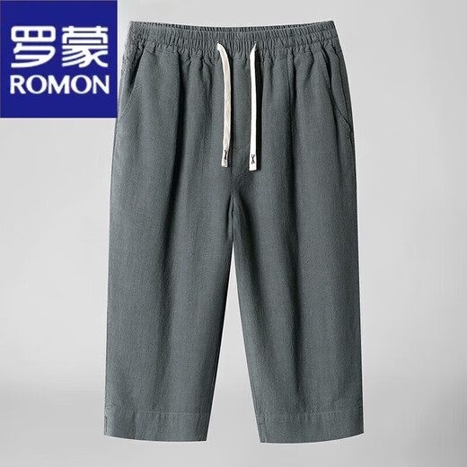 罗蒙（ROMON）2025棉麻7七分裤男士夏季宽松薄款新中式直筒短裤大码亚麻裤子 8222米色 L 1105-120  斤