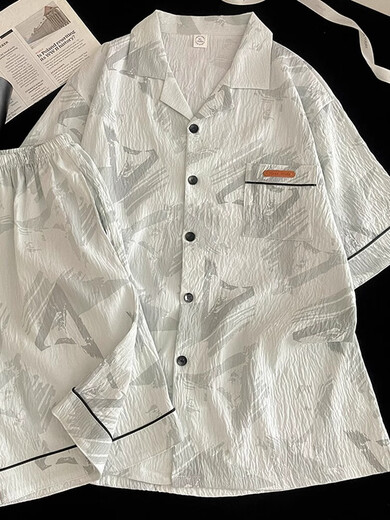 Yalu Yunduo cotton pajamas for men in summer short-sleeved thin summer teenagers loose home clothing suits for boys can be worn outside NSJYI-43053 3XL [Suggested 170-190Jin [Jin equals 0.5 kg]]