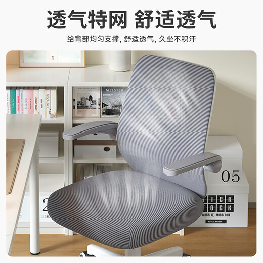 Dianying computer chair office chair home worker student study chair swivel chair writing study e-sports gaming chair DNY-03 white frame gray mesh + rotating armrest