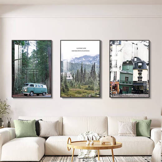 Yonghuan Wohnzimmer Dekorative Malerei Stil Landschaft Wandmalerei Sofa Hintergrund Wandhängemalerei Triple Wandbild 13581/13583/13590 70* Klassisches schwarzes Rahmenbild