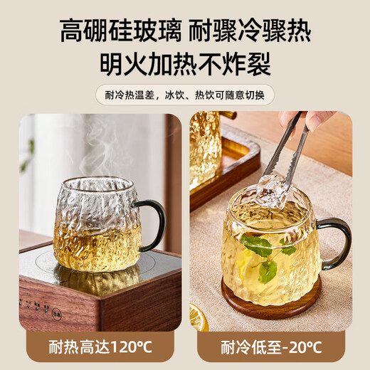 AILUKI Japanese high-looking glass home hospitality light luxury high-end living room water cup set drinking tea cup for women Glacier Cup 6 pieces + Glacier Pot 1.8L + Iron cup holder + Large gold handle