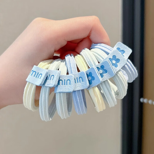 Manfuyu sea salt blue hair band for girls, high-end hair band, cute hair band, high elastic rubber band, durable ponytail headdress, sea salt series, 10 pieces - blue label flowers