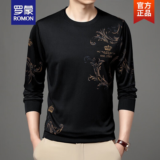 Romon (Romon) T-shirt à manches longues d'âge moyen et de jeunes hommes et d'automne à manches longues à manches longues fin 2024 Nouveau t-shirt de chemise de base pour hommes d'âge moyen B6627 Green supérieur M 165/105/48 Recommandé 120jin [Jin égal à 0,5 kg]