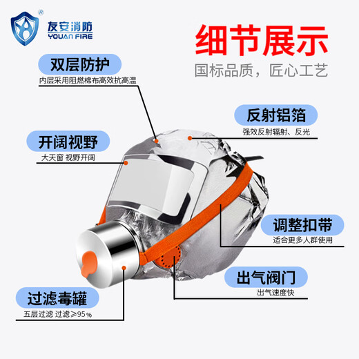 Youan national standard 3C certified fire mask, anti-virus, anti-smoke and fire-proof mask, hotel, guesthouse, bed and breakfast, school home fire emergency filter-type escape self-rescue respirator TZL30 Youan brand TZL30 new style 2-pack (adult style) New date