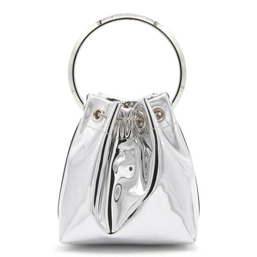 Jimmy Choo Metal Bucket Ladies Handbag Logo embellished tassel design Large capacity daily commuting bag White TU