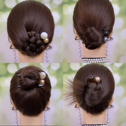 High-end U-shaped hairpin for women 2025 new three-tooth pearl hair comb hairpin ball hairpin hair artifact hair accessories red brown beads + champagne beads