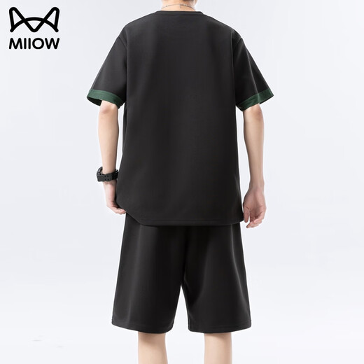 
Catman ice silk casual suit men's cool quick-drying handsome thin loose sports teen shorts shorts two-piece 6677 apricot color XL
