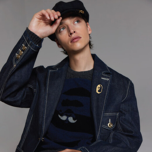 MR.BATHING APE accessories ape beard metal clip twill newsboy hat 180302N dark blue NYX one size F