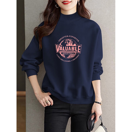 GTYUWVG宝蓝色加绒加厚卫衣女秋冬小个子宽松休闲半高领设计感上衣外套潮 6197宝蓝色半高领加绒 S 80-100斤