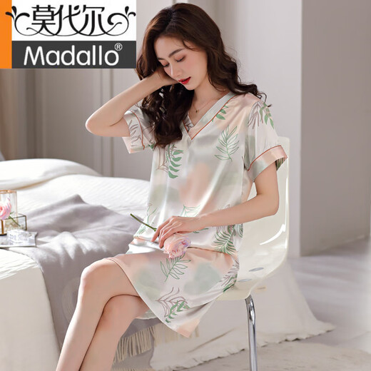 Модальный бренд летний шелк Salk Satin Satin Nightgown Plus Plus Распространенная мать среднего возраста Паджама Лед и снежный шелк тонкая домашняя одежда 9923 м.