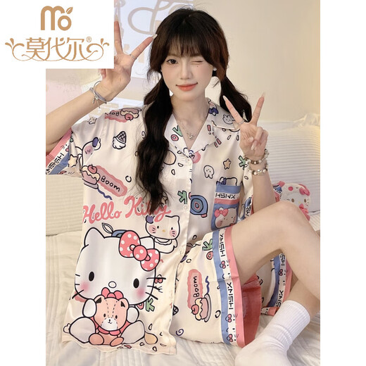 莫代尔睡衣女款夏季仿丝.稠薄款学生可爱甜美卡通冰丝短袖家居服夏天套 #YX-9214 M [75-98]斤