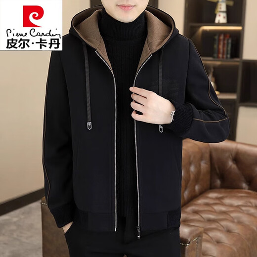 Pierre Cardin high-end woolen coat men's spring and autumn new casual hooded jacket men's winter short woolen coat khaki-regular-M76 XL