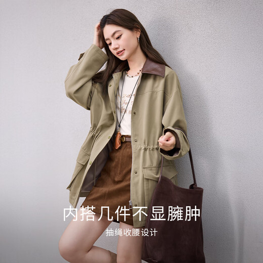 香影巴恩风复古风衣女中长款2025秋装新款卡其色翻领休闲工装外套 卡其 S