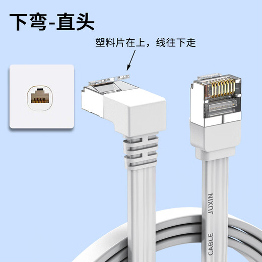 炬信（JUXIN）七类弯头网线CAT7类扁平网线 万兆网络屏蔽双绞连接线 家用电脑宽带成品跳线 下弯白色1米