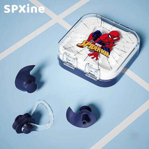 SPXINE nose clip swimming special children's silicone nose clip earplugs anti-slip anti-choking artifact swimming equipment full set anti-lost Spider-Man (earplugs + nose clip + storage box)