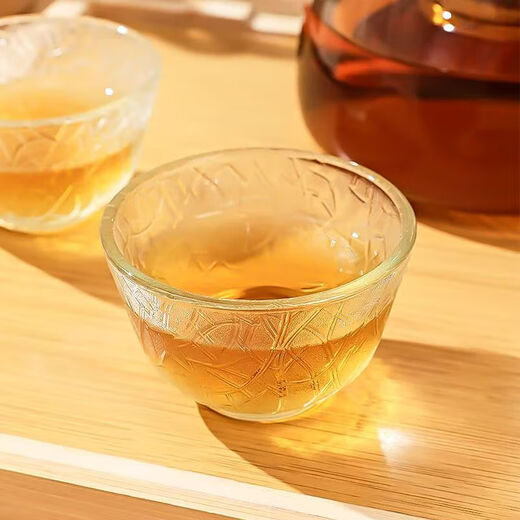 Teapot, tea water separation glass heat-resistant teapot with green handle set, one pot with four cups, 1000ml teapot + 4 leaf pattern cups