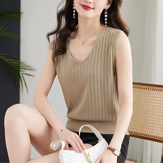 Aijiapin sommer koreanische Weste für Frauen lose Hosenträger, die vielseitige dünne, ärmellose gestrickte, gestreifte Temperament Weste gestrickt Farbe XL 115-130jin [Jin gleich 0,5 kg]