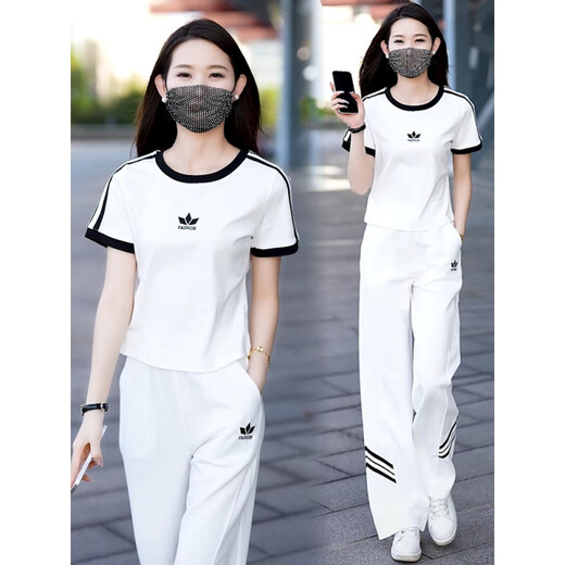 Tachimis Touch Miss Missable Casual Cost Temperament Slinmming Wide-Leg Pantalon Summer New Women's Sportswear Two-Piece Set White Suit M [Suggestion 85-105Jin [Jin est égal à 0,5 kg]]]