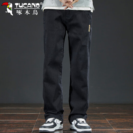 Woodpecker (TUCANO) jeans men's autumn and winter pants men's loose straight casual pants American wide-leg trousers black 32