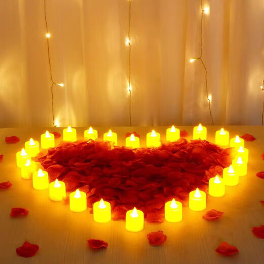 Anniversary surprise, romantic scene decoration, Valentine's Day confession, proposal candle, petal background arrangement in the bedroom, electronic candle light, 24 pieces, 100 pieces of free petals