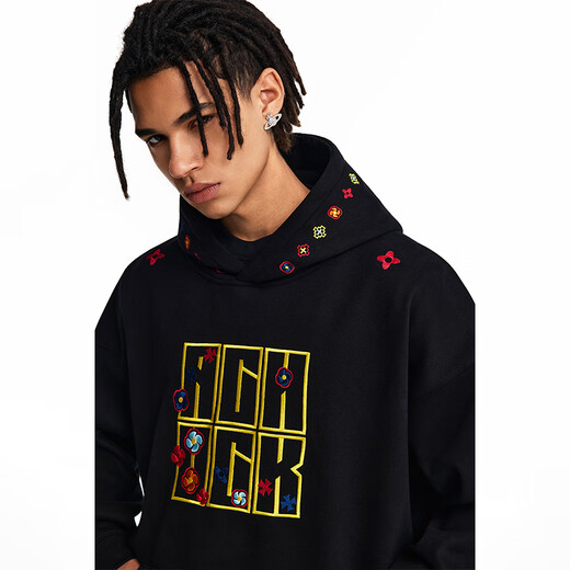 A CHOCK Achock official store American hip-hop stamp embroidery couple tops and jackets trendy brand new hooded sweatshirt white flower gray L