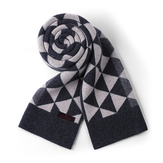 Pierre Cardin Cashmere Diamond Scarf Men's Autumn and Winter Thickened Warmth Versatile Knitted High-end Business Birthday Gift Gift Box Black Gray